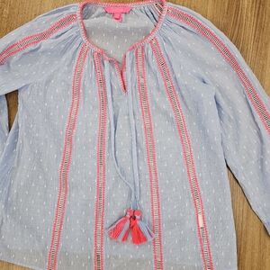 Lilly Pulitzer Light Blue Blouse with Pink Accents